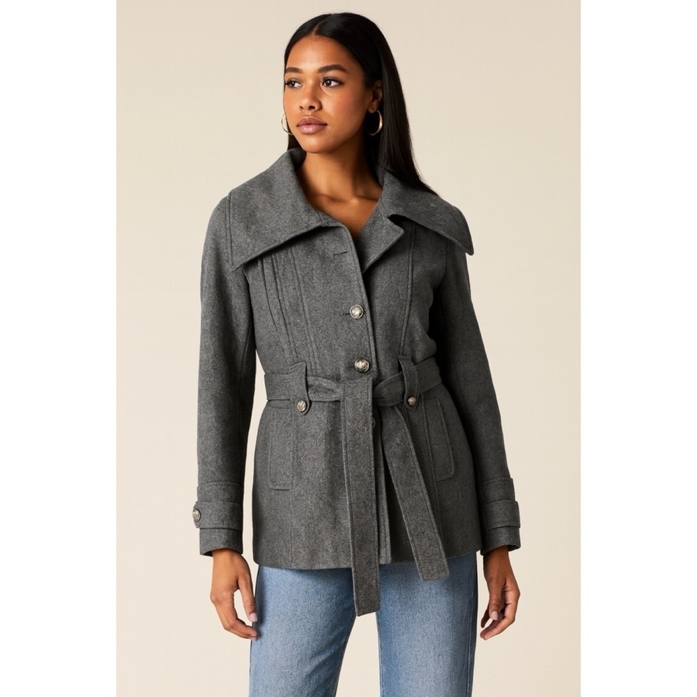 Laundry by Shelli Segal Belted Wool Blend Military Peacoat
